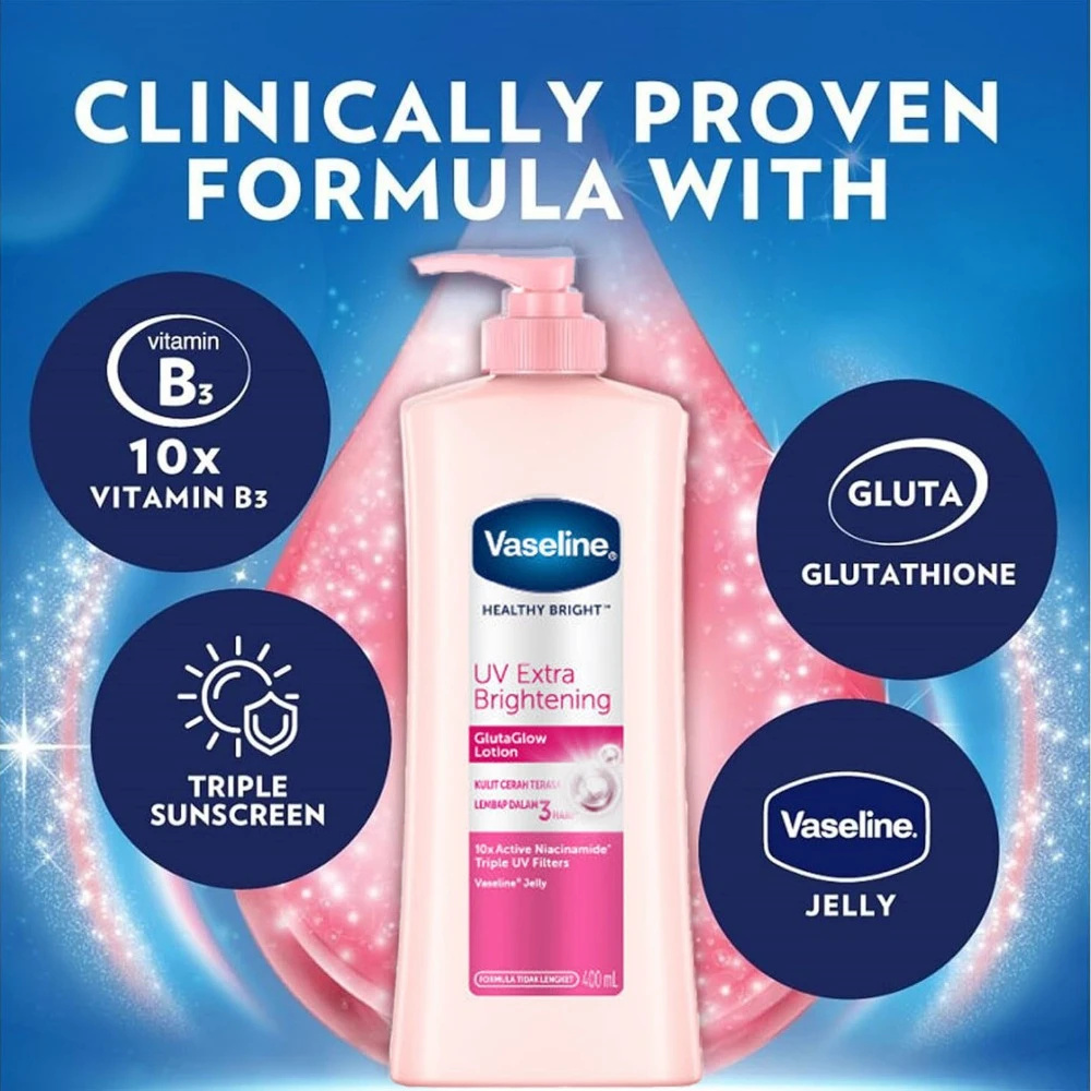 Vaseline Niacinamide Body Loti - Aha Bha Exfoliant ulasan dan harga